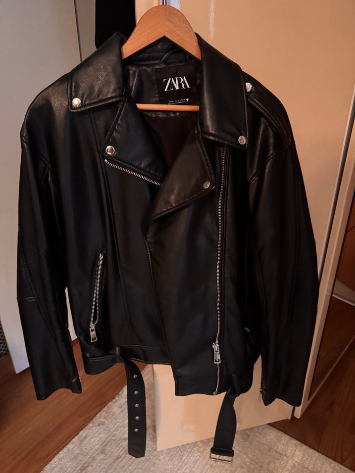 Zara Kadın Siyah Deri Biker Ceket - Görsel 3