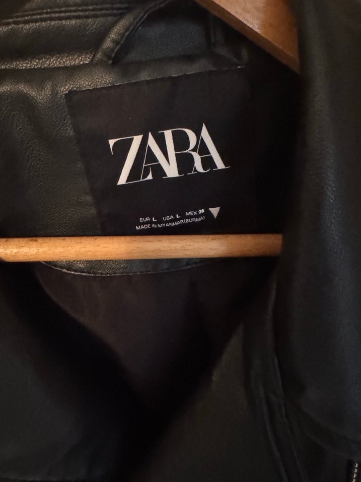 Zara Kadın Siyah Deri Biker Ceket - Görsel 5