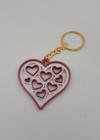 İç İçe Kalpli Sevgililer Günü Kırmızı Beyaz Şık Anahtarlık - Görsel 2