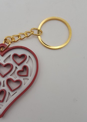 İç İçe Kalpli Sevgililer Günü Kırmızı Beyaz Şık Anahtarlık - Görsel 6