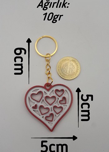 İç İçe Kalpli Sevgililer Günü Kırmızı Beyaz Şık Anahtarlık - Görsel 7