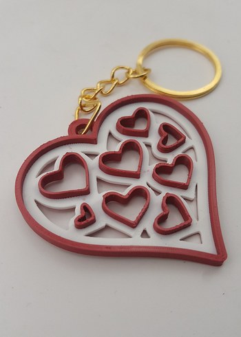 İç İçe Kalpli Sevgililer Günü Kırmızı Beyaz Şık Anahtarlık - Görsel 4