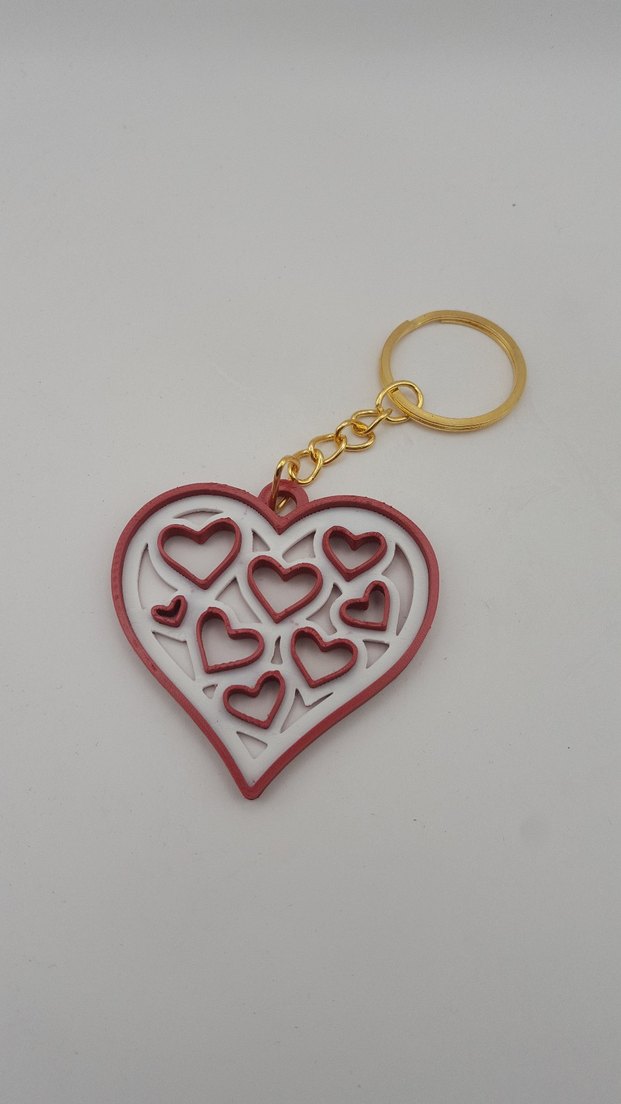 İç İçe Kalpli Sevgililer Günü Kırmızı Beyaz Şık Anahtarlık - Görsel 2