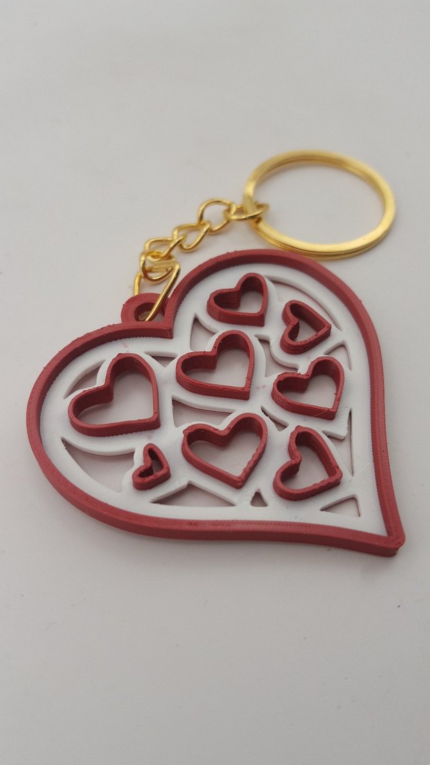 İç İçe Kalpli Sevgililer Günü Kırmızı Beyaz Şık Anahtarlık - Görsel 4