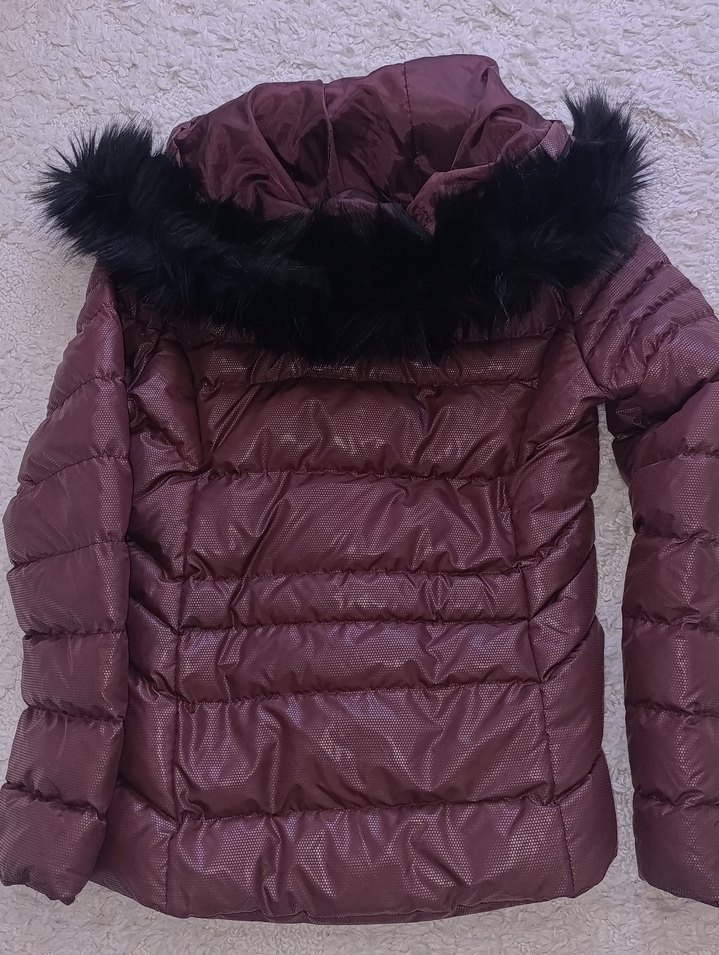 Bordo Kadın Kışlık Kürklü Mont - Görsel 2