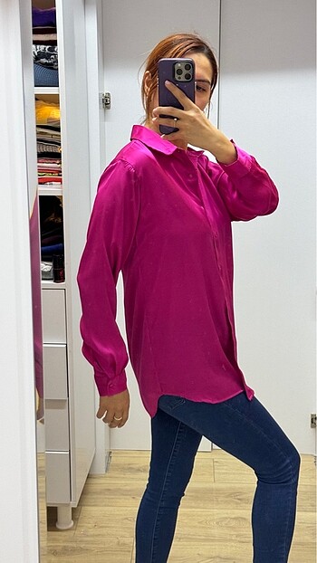 s Beden Pembe Saten Gömlek
