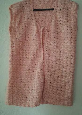 Pembe V Yaka Örgü Hamile Hırka - Görsel 2