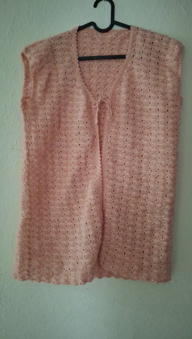 Pembe V Yaka Örgü Hamile Hırka - Görsel 2