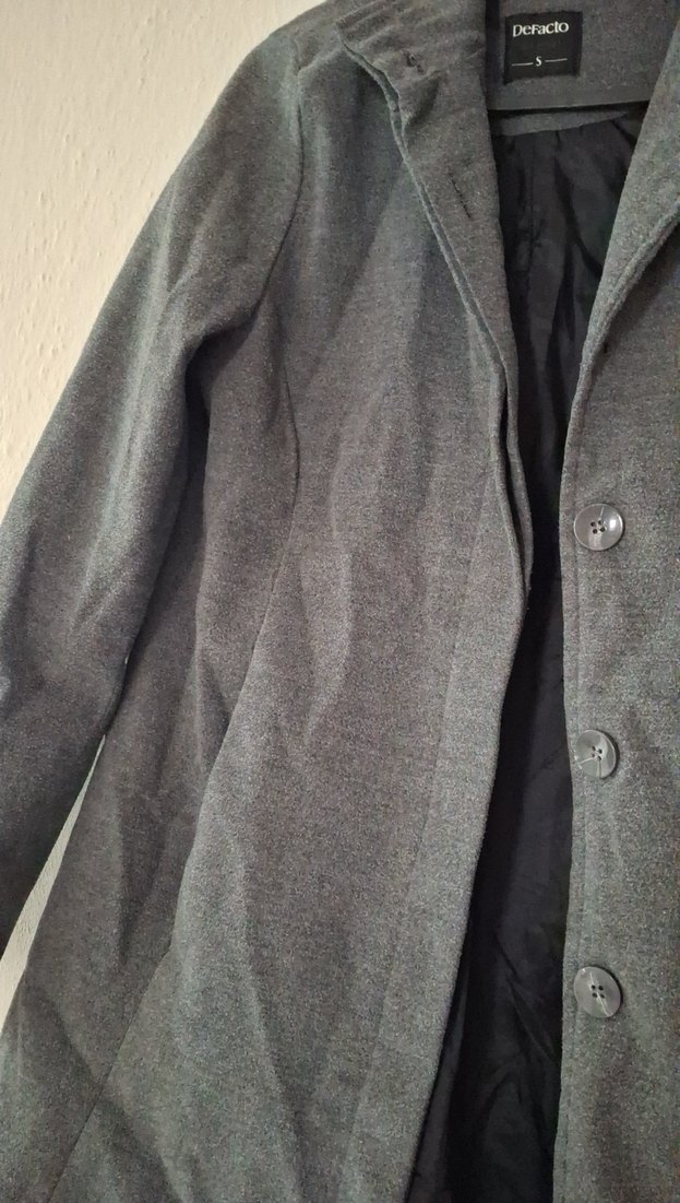 Düğmeli Gri kadın Kaban - Görsel 5