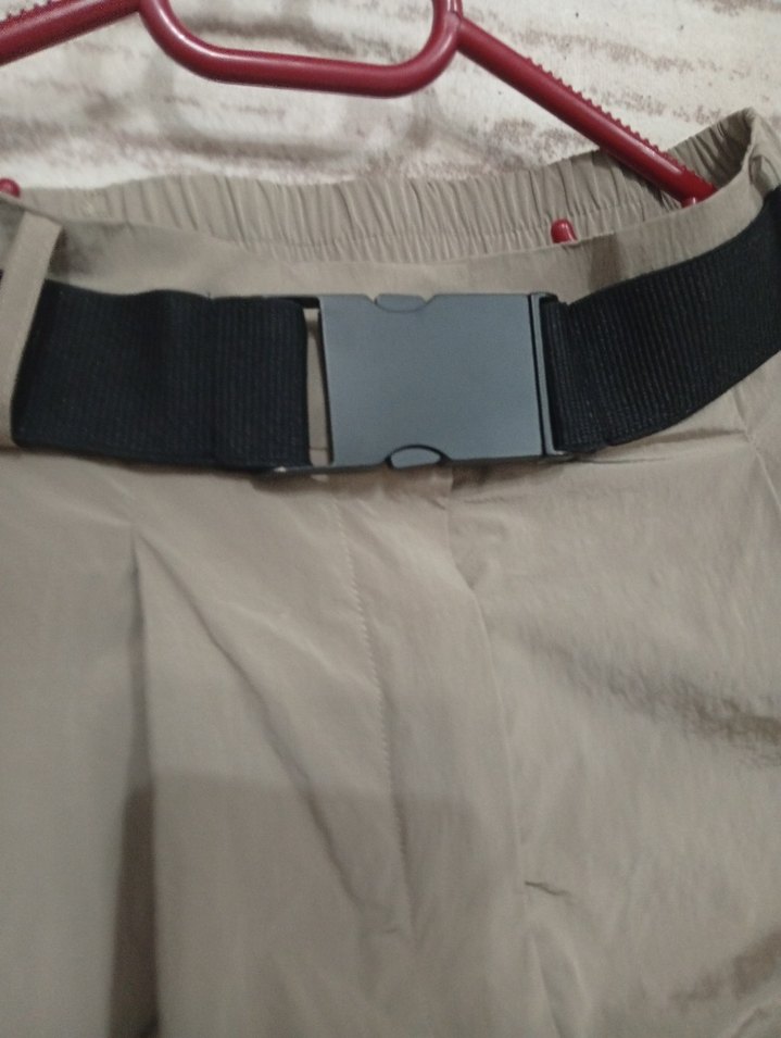 Kadın Bej Midi Bol Kesim Kemerli Pantolon - Görsel 4