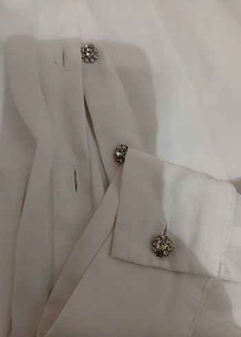 Beyaz Düğmeli Klasik Kadın Gömlek - Görsel 8