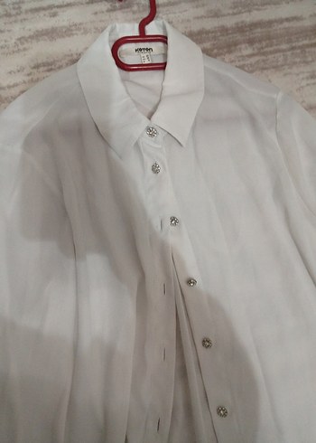 Beyaz Düğmeli Klasik Kadın Gömlek - Görsel 4