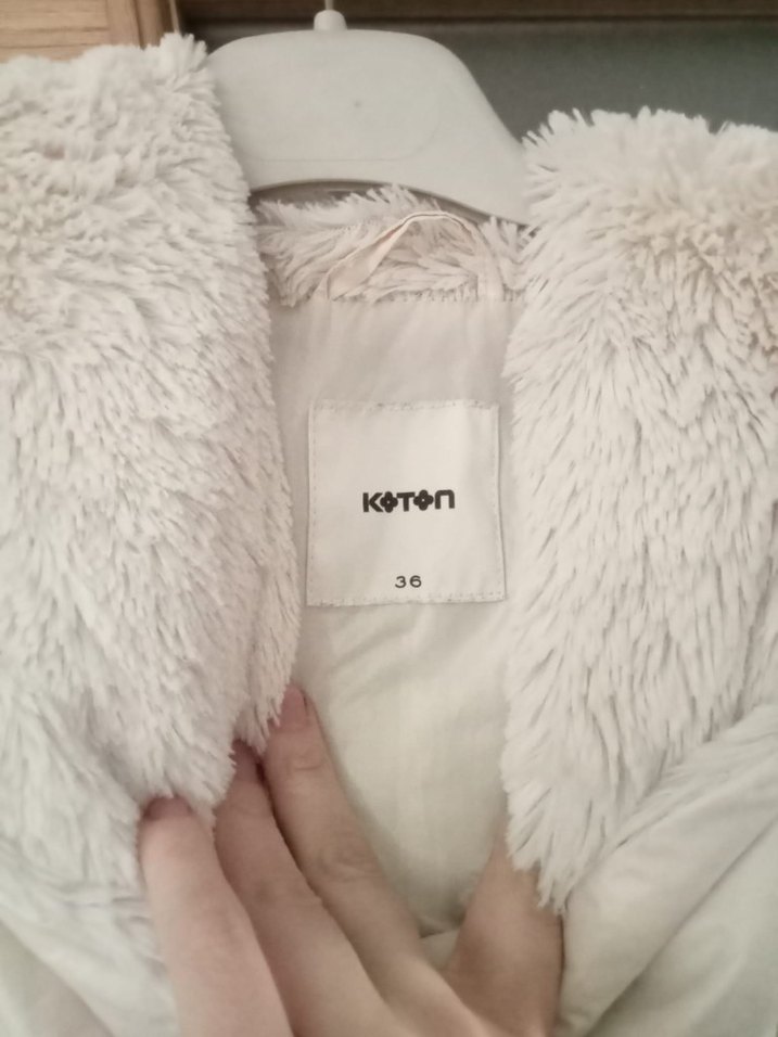 Kadın Beyaz Kürklü Midi Kaban Koton mont - Görsel 3
