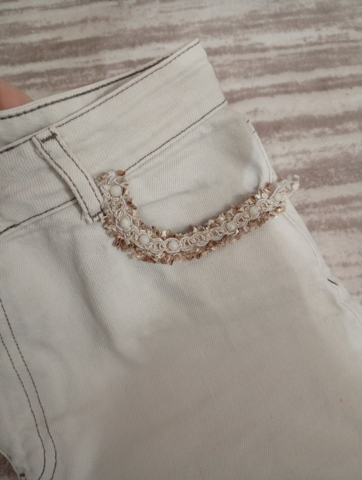 Detaylı Bej Keten Kadın Pantolon - Görsel 5