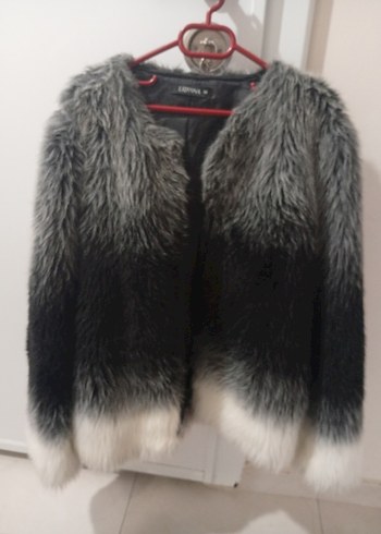 Gri Kadın Suni Kürk Midi Ceket - Görsel 5