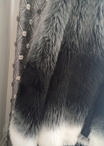 Gri Kadın Suni Kürk Midi Ceket - Görsel 4