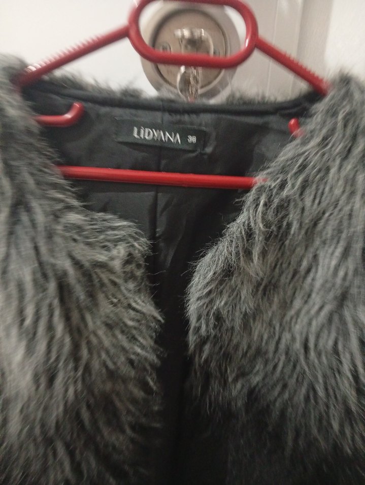 Gri Kadın Suni Kürk Midi Ceket - Görsel 2