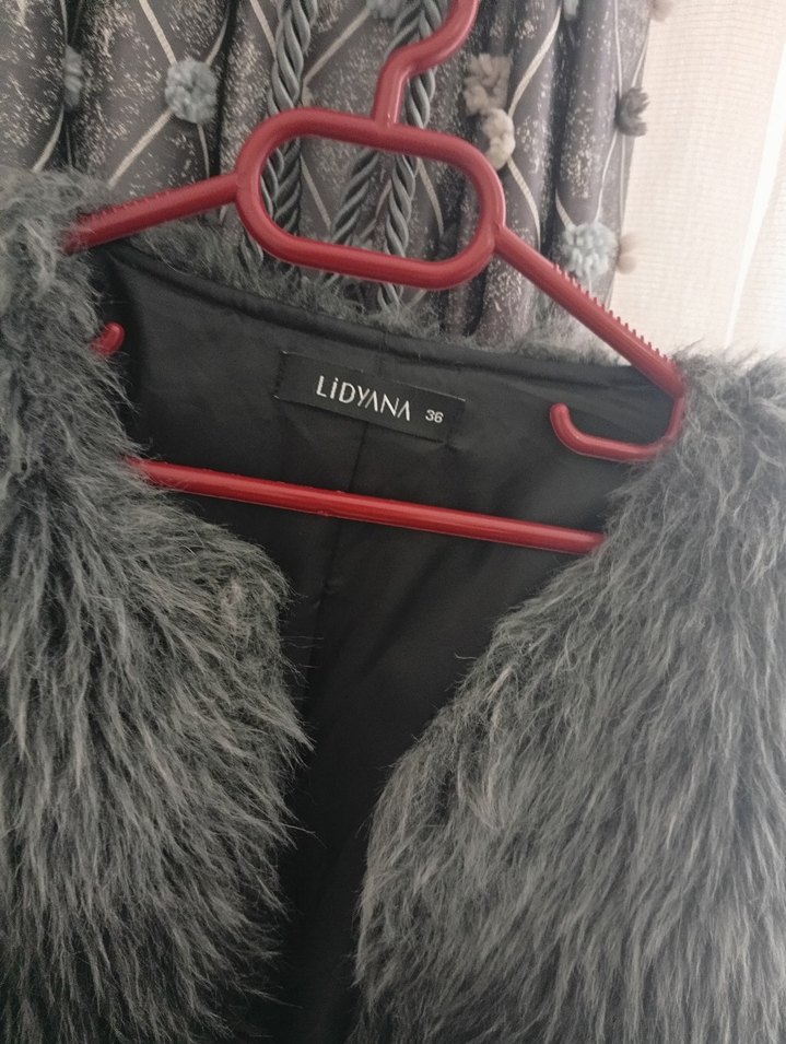 Gri Kadın Suni Kürk Midi Ceket - Görsel 3