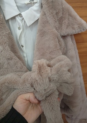 Kadın Bej Midi Boy Kürk Detaylı Kaban - Görsel 6