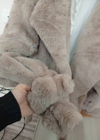 Kadın Bej Midi Boy Kürk Detaylı Kaban - Görsel 5