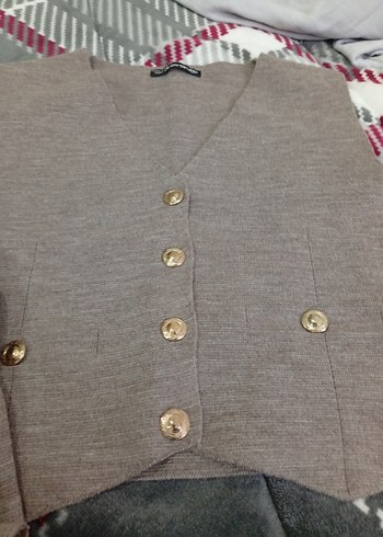 Düğmeli Gri kalın triko takım - Görsel 6