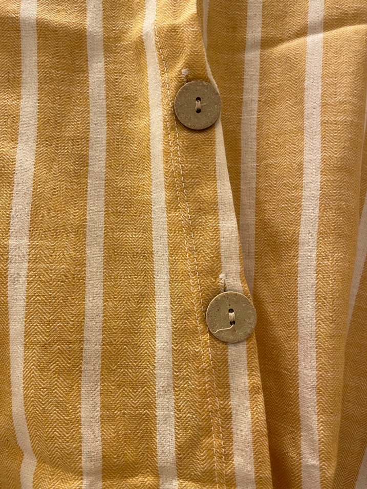 Düğmeli Sarı Çizgili Uzun Keten Etek - Görsel 2