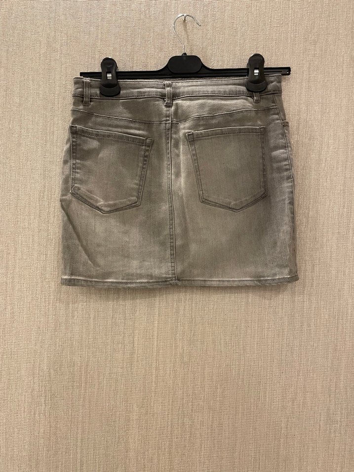 Gri Denim Mini Etek - Görsel 3