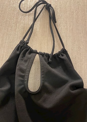 Siyah Halter Yaka Yırtmaçlı Uzun Kadın Elbise - Görsel 2