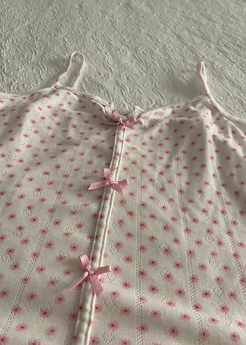 l Beden pembe Renk Puantiyeli Pembe Mini İp Askılı Pijama Takımı