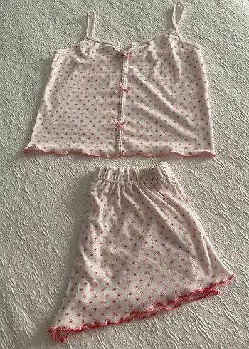 l Beden Puantiyeli Pembe Mini İp Askılı Pijama Takımı