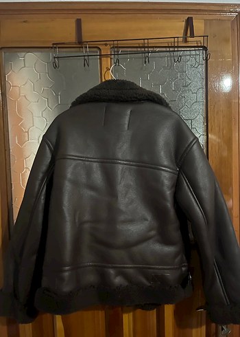 Bershka Kahverengi Kürklü Deri Kadın Biker Ceket