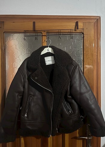 Kahverengi Kürklü Deri Kadın Biker Ceket