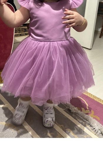 Mor Fırfırlı Kız Çocuk Elbise - Görsel 3