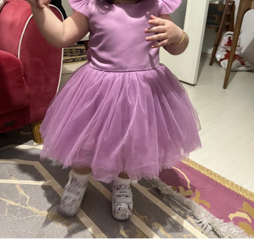 Mor Fırfırlı Kız Çocuk Elbise - Görsel 3