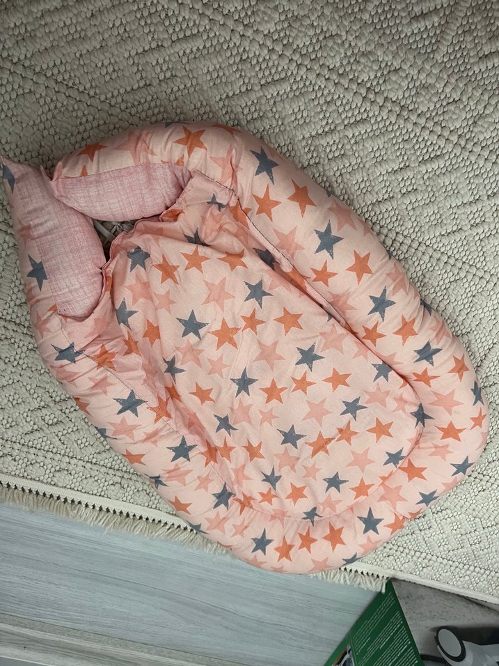 Nakışlı Pembe Keten Bebek Yatak Minderi - Görsel 2