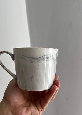 Gri Mermer Desenli Beyaz porselen Kupa - Görsel 2