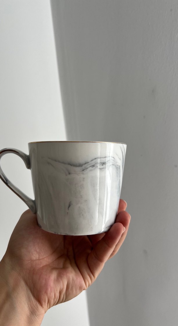 Gri Mermer Desenli Beyaz porselen Kupa - Görsel 2
