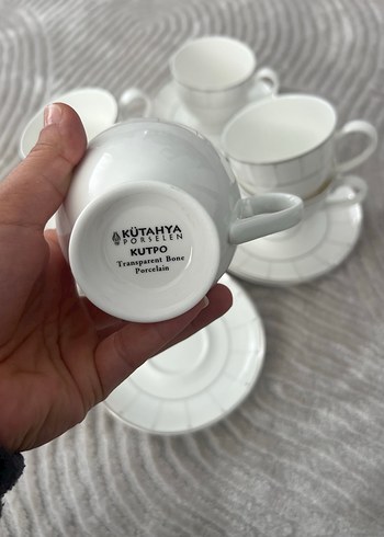 Gri Çizgili Beyaz Porselen 6'lı Nescafe Takımı - Görsel 4