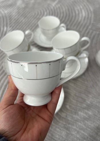 Gri Çizgili Beyaz Porselen 6'lı Nescafe Takımı - Görsel 3