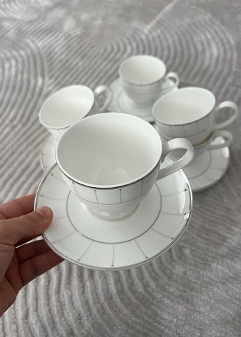 Gri Çizgili Beyaz Porselen 6'lı Nescafe Takımı - Görsel 2