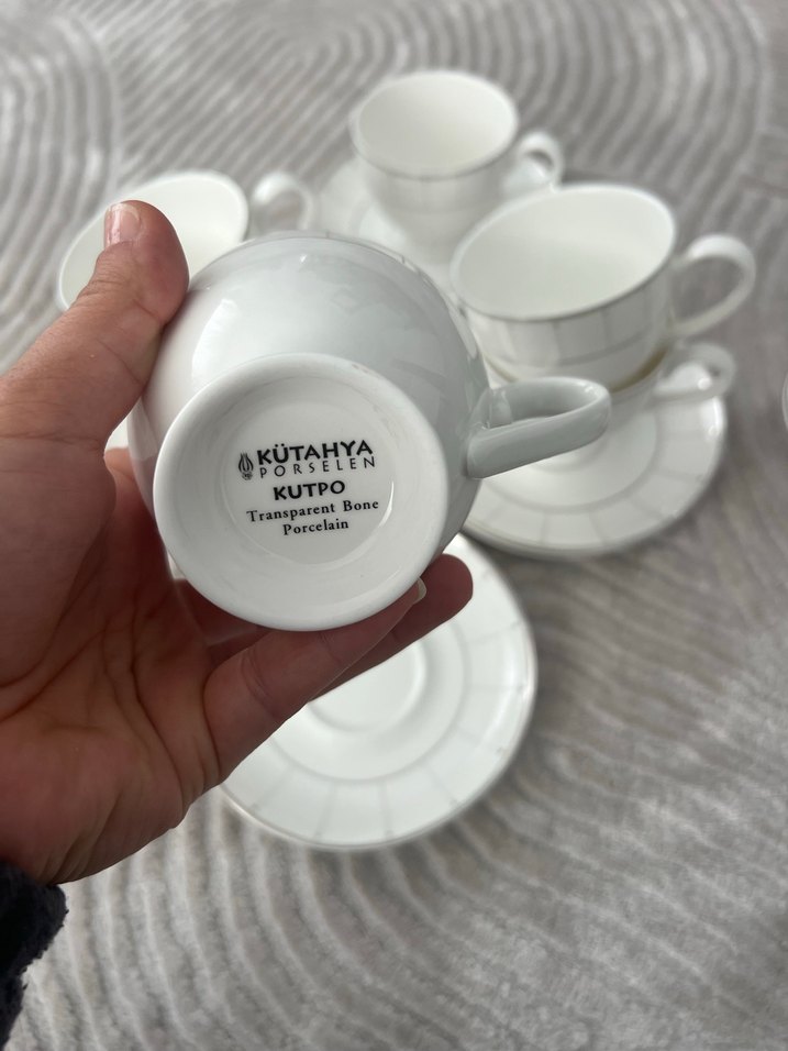 Gri Çizgili Beyaz Porselen 6'lı Nescafe Takımı - Görsel 4