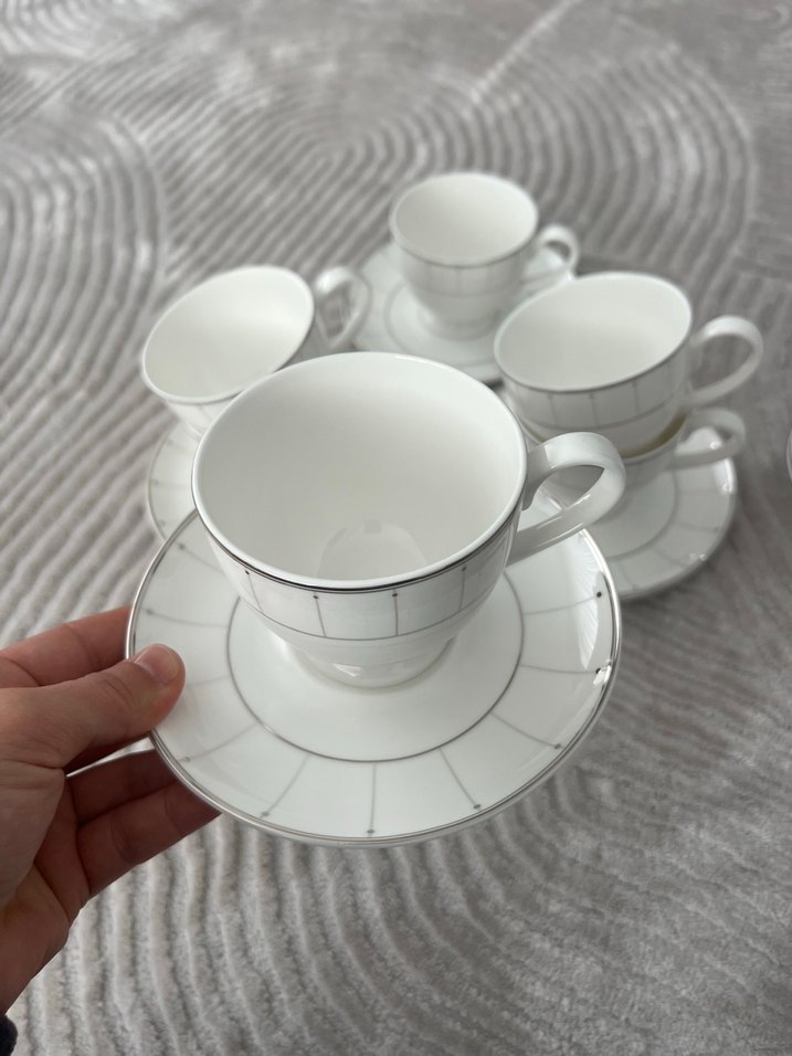 Gri Çizgili Beyaz Porselen 6'lı Nescafe Takımı - Görsel 2