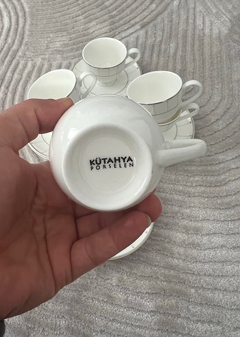 Gri detaylı beyaz kahve fincan seti - Görsel 3