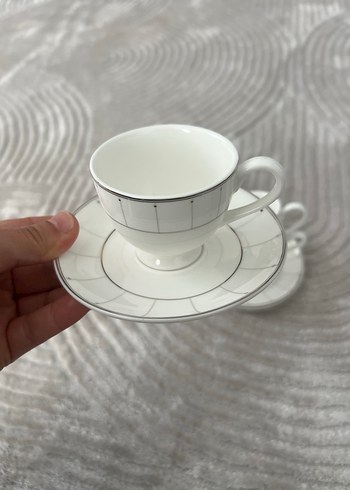 Gri detaylı beyaz kahve fincan seti - Görsel 2