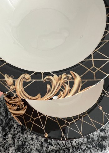 Altın Motifli Siyah Yemek Tabağı Seti - Görsel 3