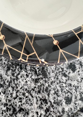 Altın Motifli Siyah Yemek Tabağı Seti - Görsel 4