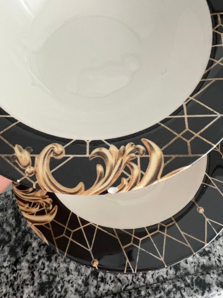 Altın Motifli Siyah Yemek Tabağı Seti - Görsel 3