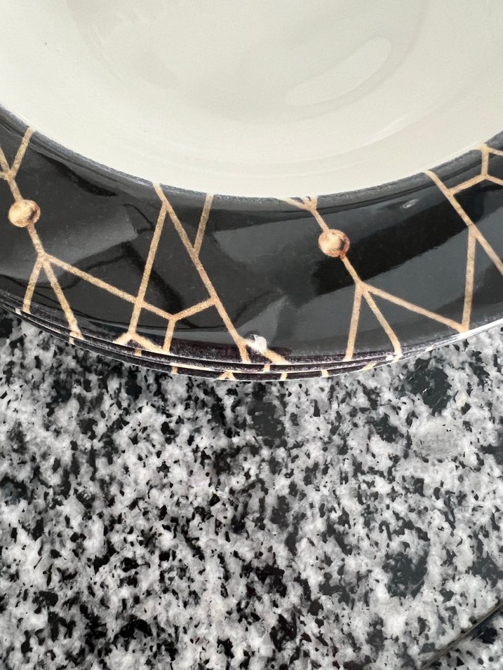 Altın Motifli Siyah Yemek Tabağı Seti - Görsel 4