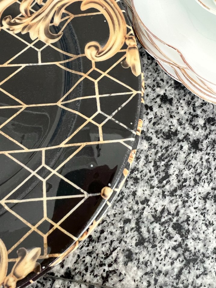 Altın Motifli Siyah Yemek Tabağı Seti - Görsel 5