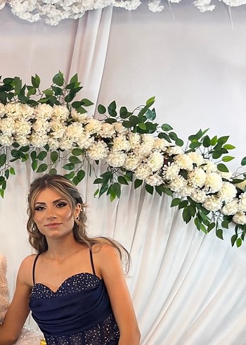 Abiye Lacivert Drapeli Uzun Abiye Elbise